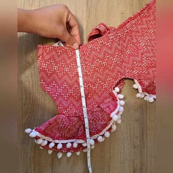 ASOS DESIGN jacquard pom pom frill beach red and white top size 2 - Picture 8 of 8